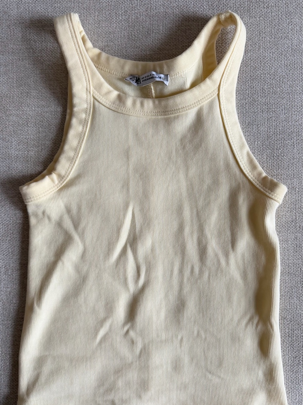 Zara Ribbed Tank Top - Pale Yellow
